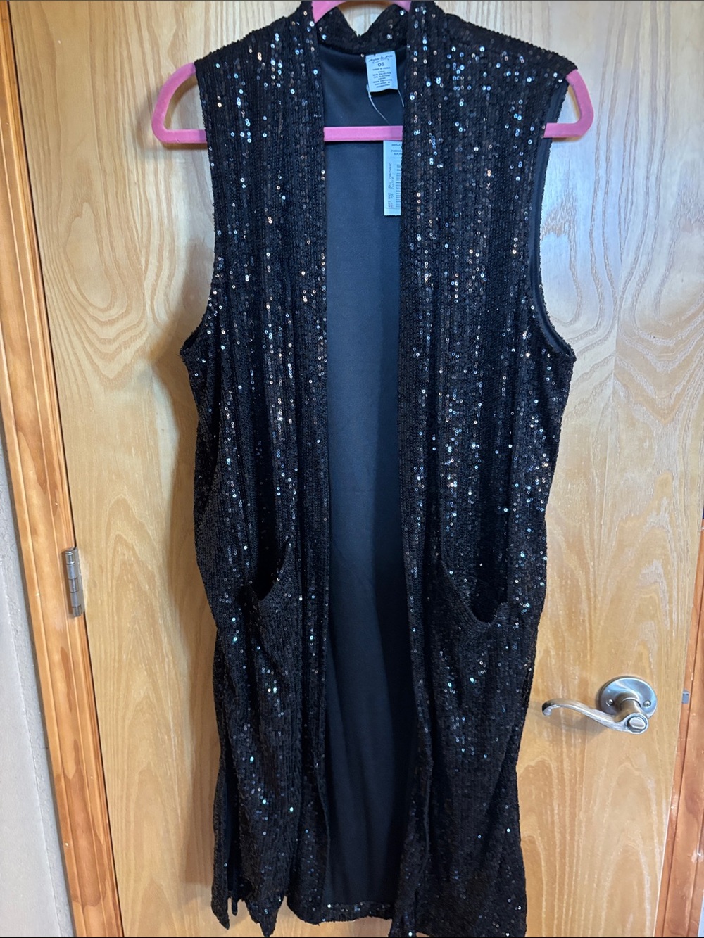 Anna & Ava Black Sequin Sleeveless Duster Vest - Picture 1 of 4